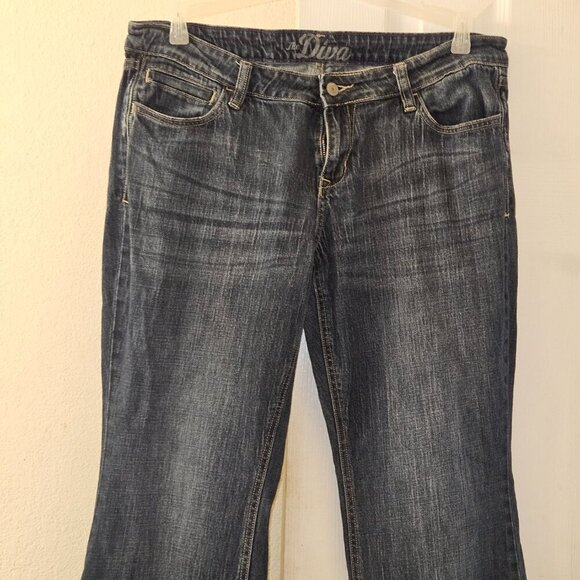 The diva Cowgirl old navy blue denim jeans beige embroider Western pockets 12R - Picture 2 of 11